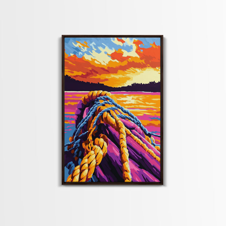 Nautical Rope, Sunset Water, Coastal Art, Canvas Print, Ocean Decor, Vibrant Wall Art, Beach House Decor, Bedroom Wall Art