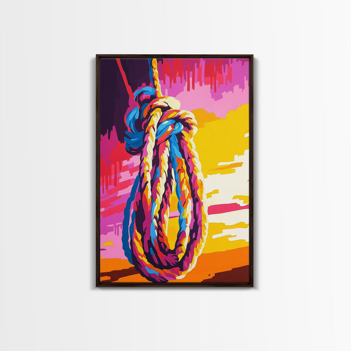 Nautical Rope, Maritime Wall Art, Coastal Home Decor, Vibrant Ocean Print, Framed Canvas Print, Beach House Aesthetic, Rustic Seaside Art