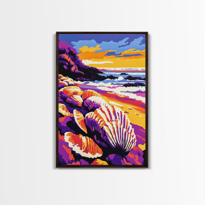 Ocean Shore, Shells, Beach, Waves, Canvas Print, Coastal Wall Art, Nautical Decor, Seaside Living, Bathroom Artwork, Summer Vibes