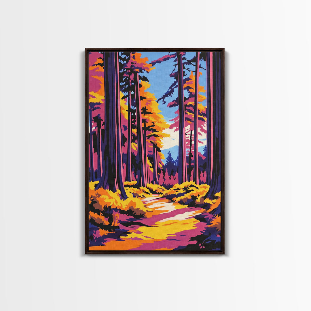 Tall Trees, Forest Pathway, Autumn Wall Art, Nature Landscape, Cabin Retreat Decor, Cozy Rustic Home, Framed Canvas Print, Gift Idea