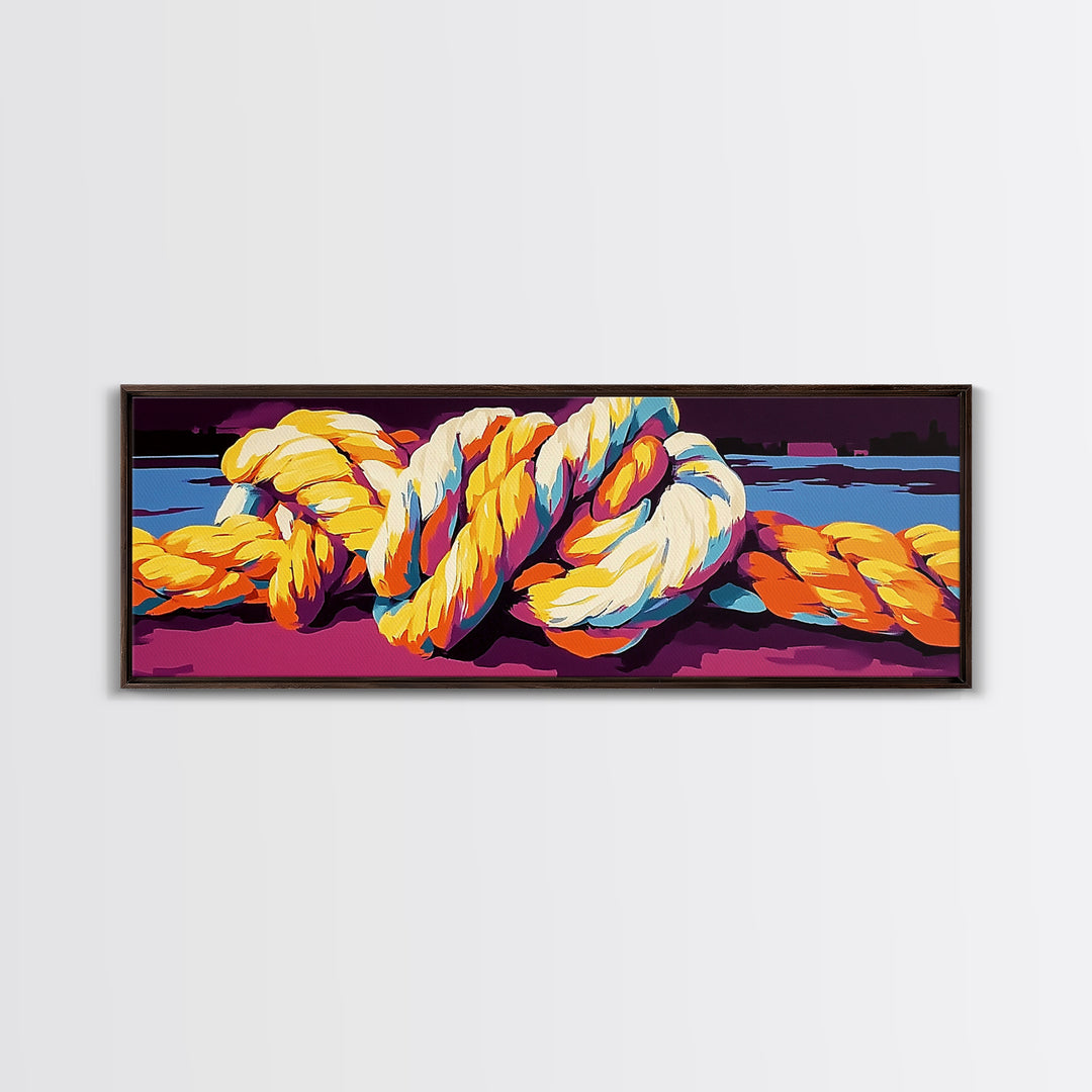 Nautical Rope, Ocean Harbor, Coastal Decor, Maritime Wall Art, Framed Canvas Print, Living Room, Beach House Artwork, Bold Nautical Art