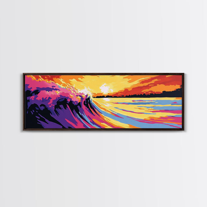 Ocean Wave, Sunset Surf, Coastal Seascape, Vibrant Beach Art, Framed Canvas Print, Surfing Wall Art, Nautical Decor, Beach House Artwork