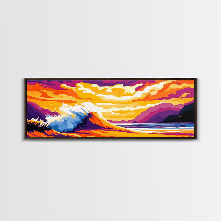 Ocean Wave, Sunset Beach, Vibrant Coastal Art, Canvas Print, Tropical Seascape Painting, Nautical Living Room Art, Surfing Wall Decor