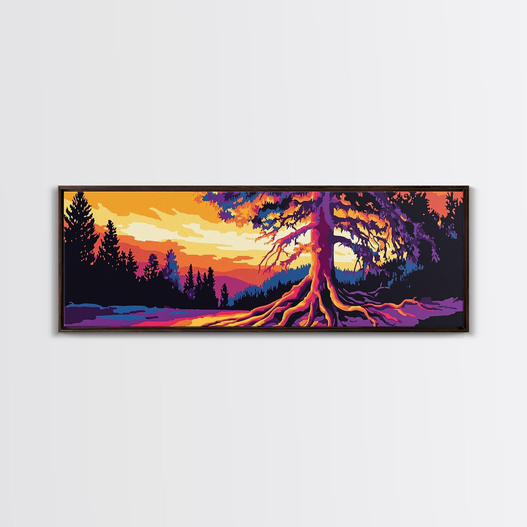 Vibrant Tree, Sunset Art, Framed Canvas Print, Nature Wall Decor, Psychedelic Art, Boho Landscape, Large Wall Art, Office Decor