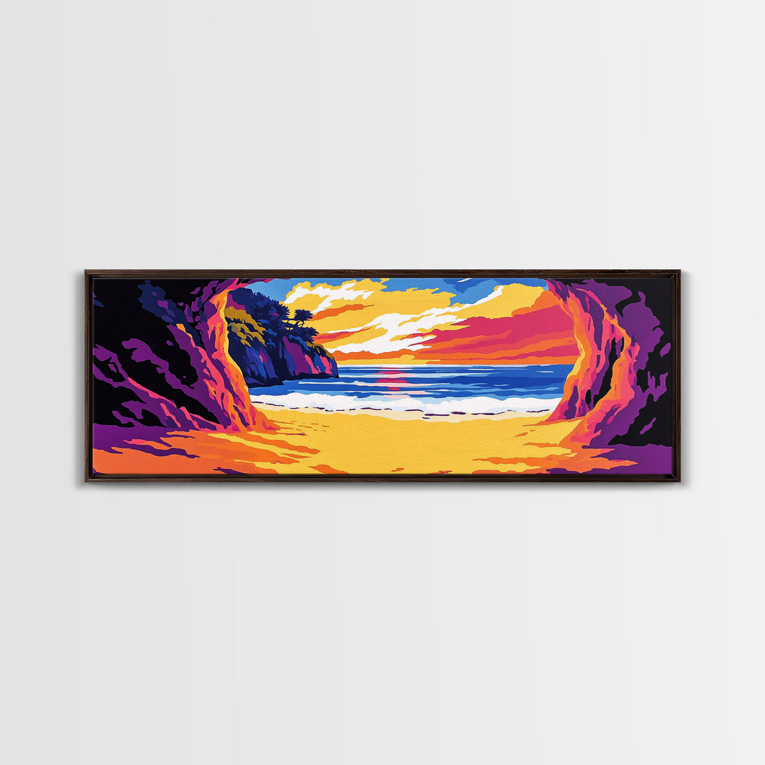 Ocean Cave, Hidden Beach, Coastal Retreat Art, Tropical Escape Print, Beach House Wall Decor, Framed Canvas Print, Vacation Home Art
