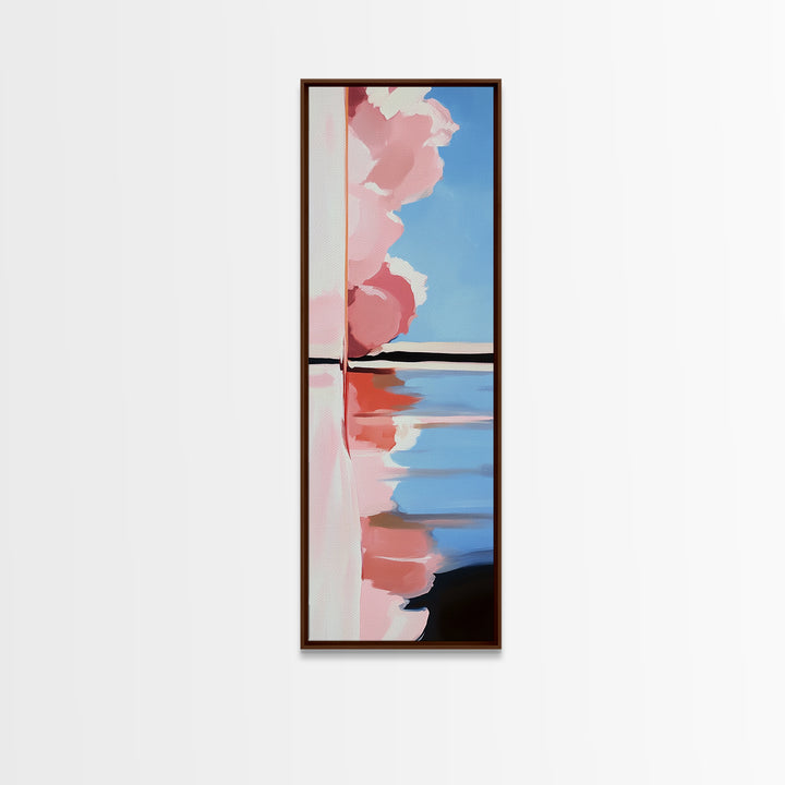 Pink Clouds, Water Reflection, Abstract Horizon, Framed Canvas Print, Modern Art, Living Room Decor, Minimalist Aesthetic, Pastel Print