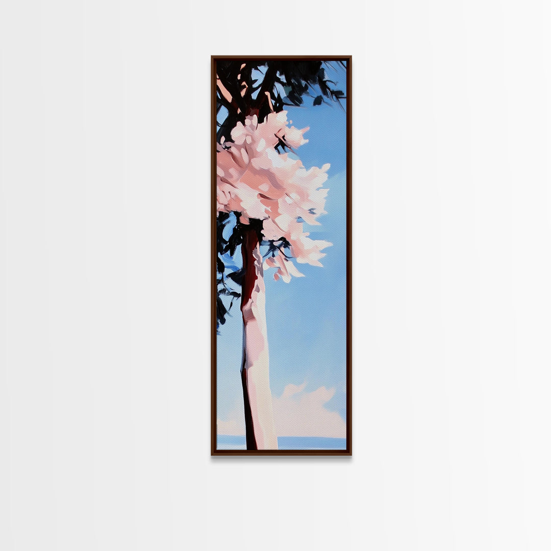 Cherry Blossom Tree, Spring Nature Art, Pink Floral Landscape, Modern Minimalist, Home Office Art, Framed Canvas Print