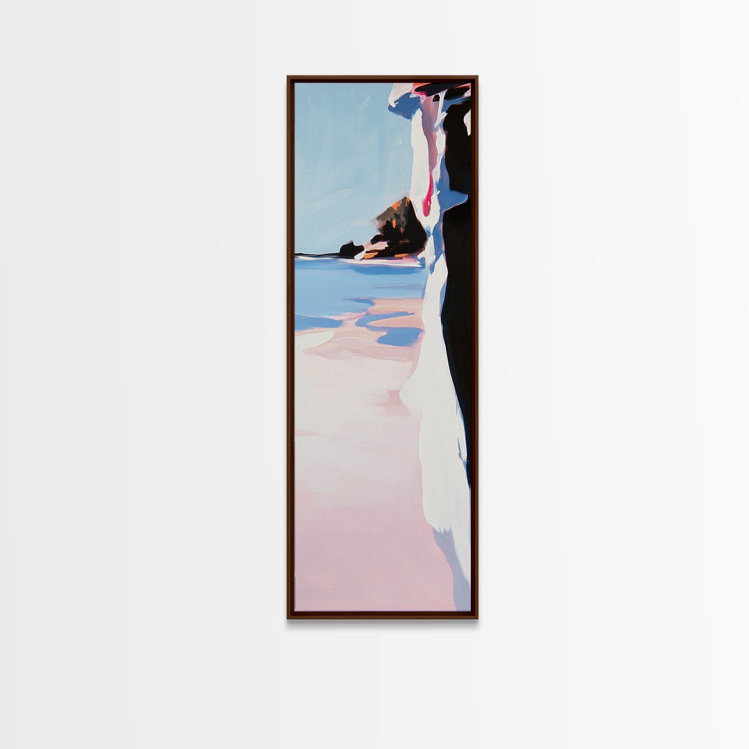 Cliffside Beach, Ocean View, Tranquil Seascape, Modern Coastal Decor, Nature-Inspired Art, Sunset Glow, Framed Canvas Print