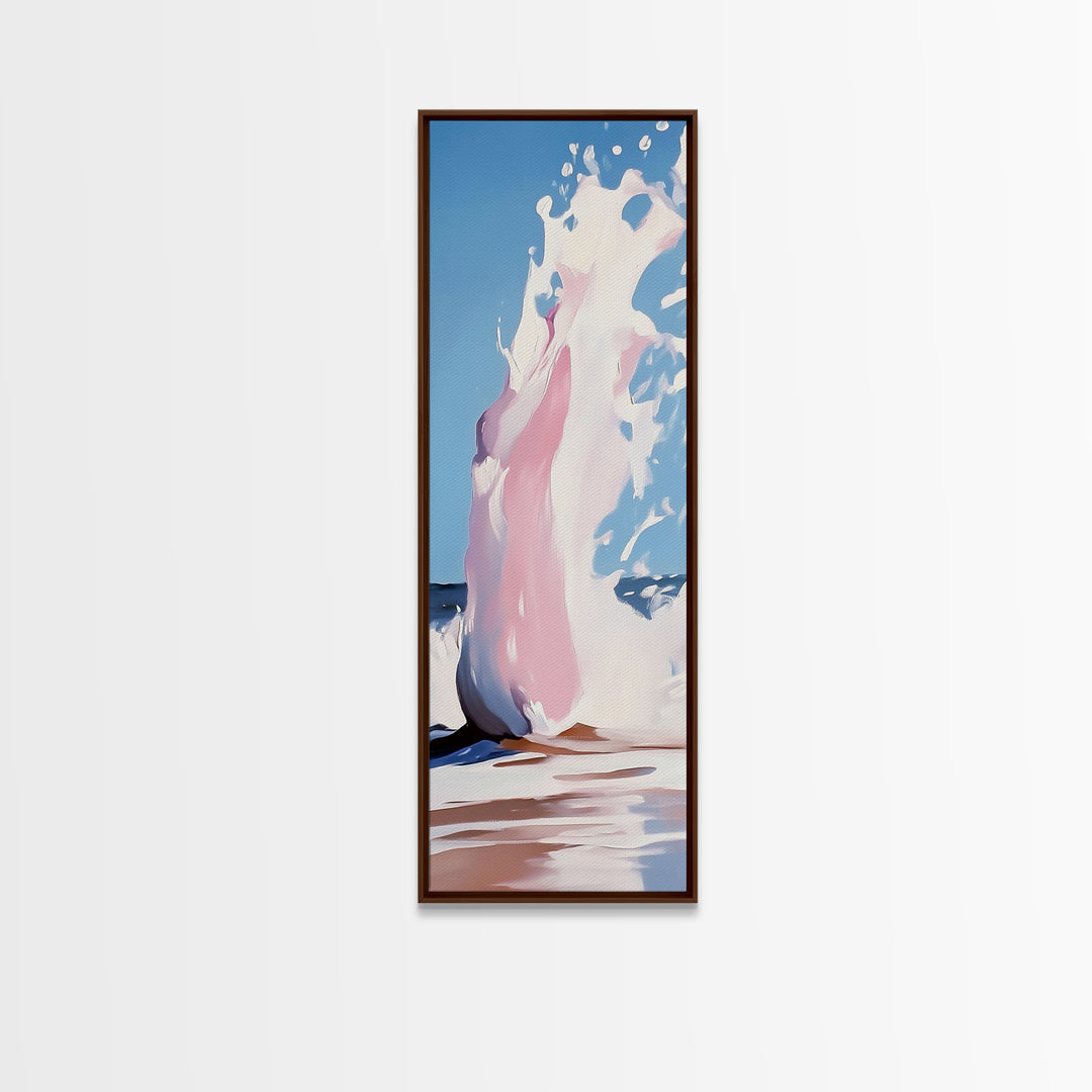 Ocean Wave Splash, Coastal Decor, Pink Beach Art, Framed Canvas Print, Modern Seascape, Minimalist Art, Bathroom Wall Art