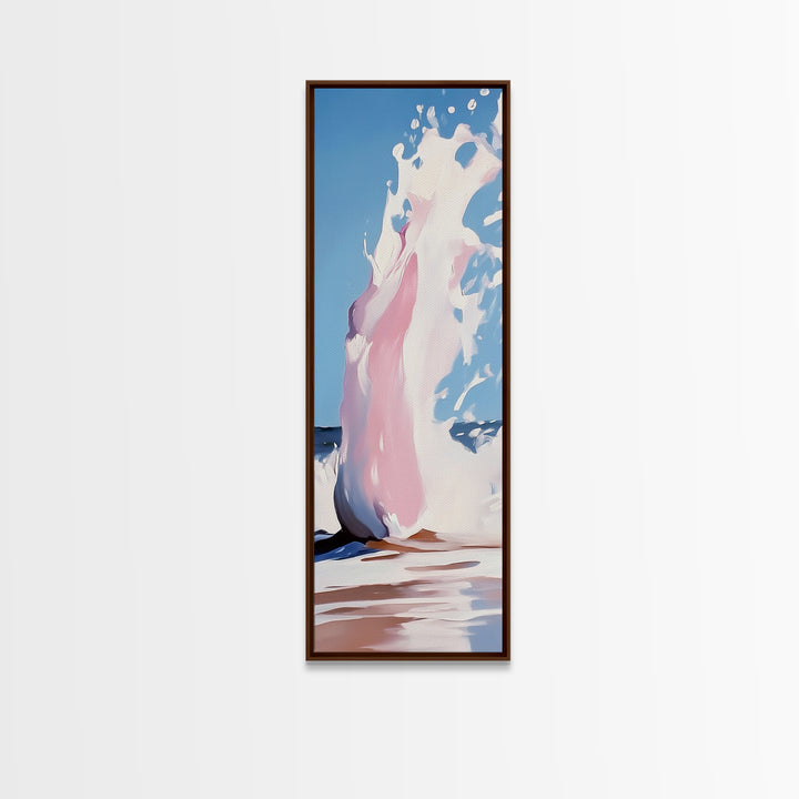 Ocean Wave Splash, Coastal Decor, Pink Beach Art, Framed Canvas Print, Modern Seascape, Minimalist Art, Bathroom Wall Art