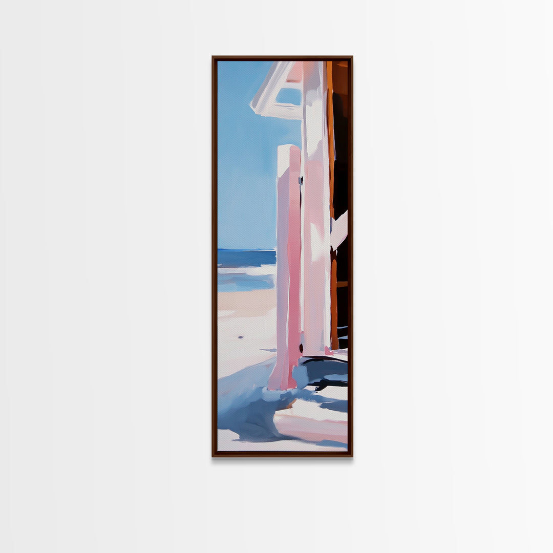Beach Hut, Coastal Art, Ocean Wall Art, Seaside Retreat, Nautical Painting, Minimalist Beach Decor, Framed Canvas Print