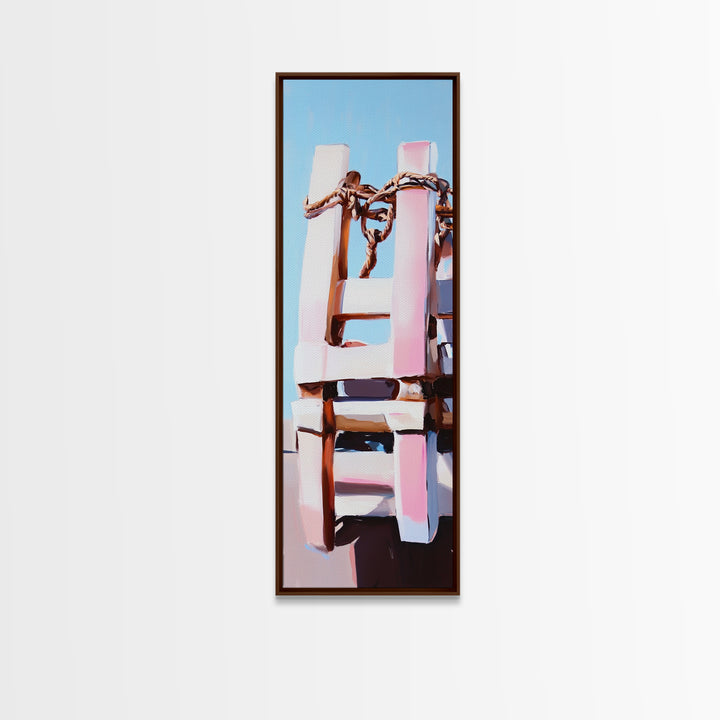 Nautical Ladder, Rustic, Beach House Decor, Coastal Wall Art, Ocean Painting, Blue Tones, Minimalist Seascape, Canvas Print