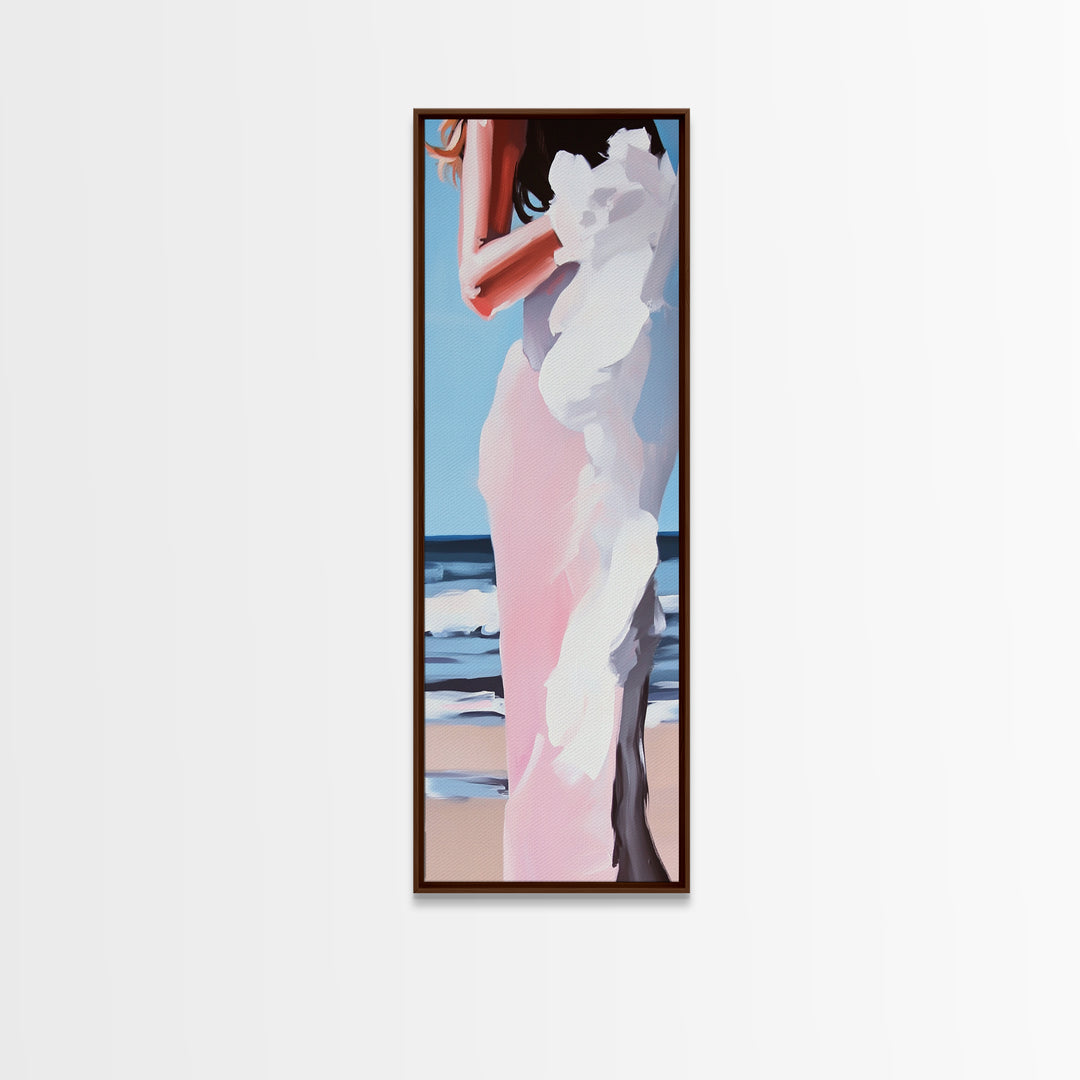 Beach Bride, Ocean Fashion, Elegant Woman, Framed Canvas Print, Coastal Wall Art, Soft Feminine Aesthetic, Living Room Wall Art