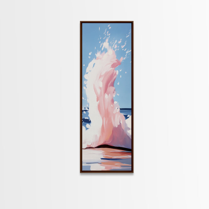 Ocean Splash, Coastal Abstract, Surreal Wave, Framed Canvas Print, Minimalist Seascape, Living Room Wall Art, Dreamy Blue and Pink