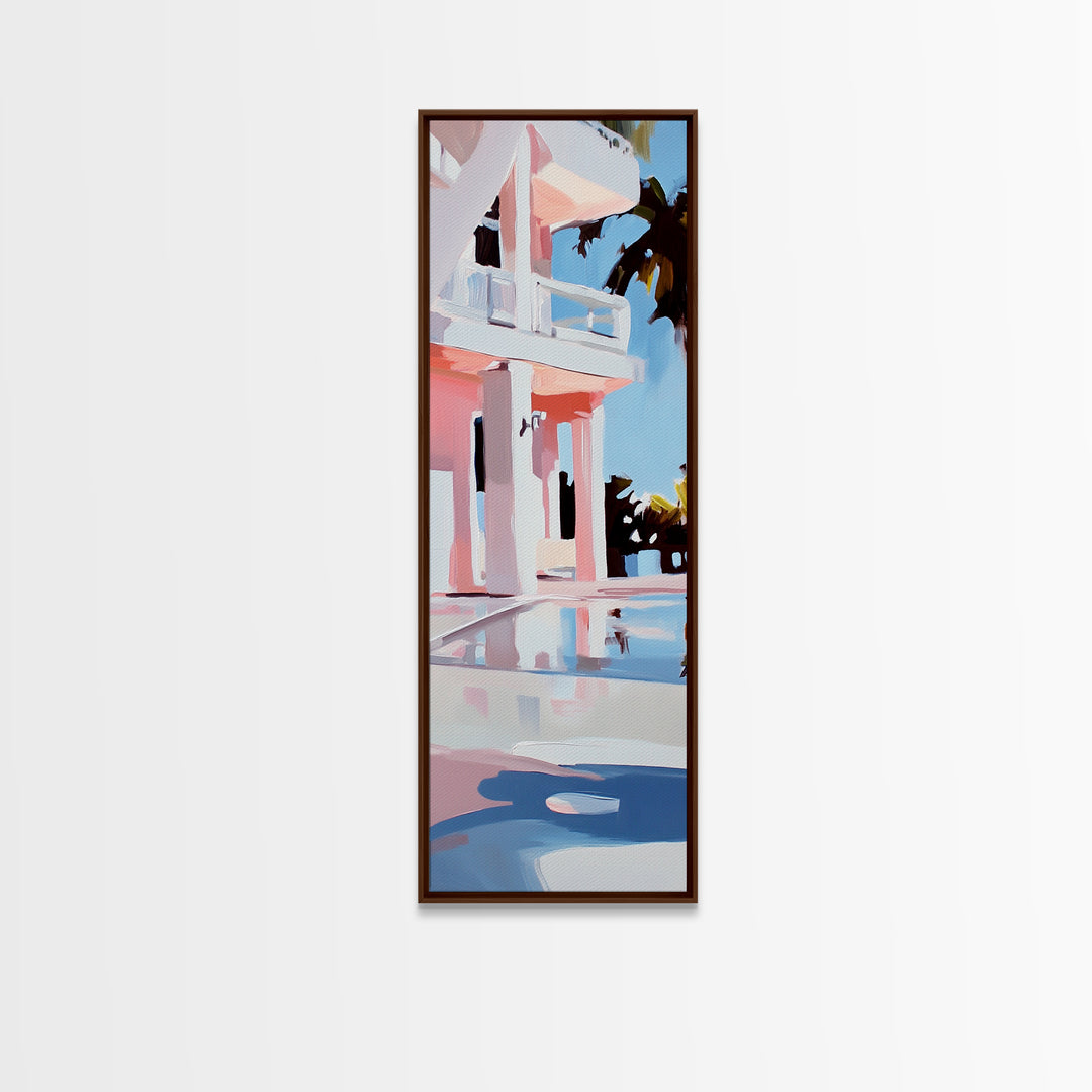 Modern Villa, Coastal Home, Palm Tree Art, Framed Canvas Print, Contemporary Architecture, Living Room Wall Art, Tropical Decor