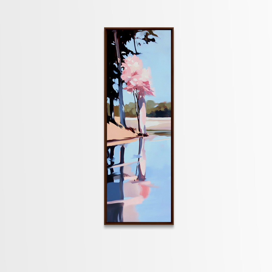 Cherry Blossom Reflection, Peaceful Nature Scene, Pastel Wall Art, Canvas Print, Bedroom Decor, Elegant Minimalist Art, Zen Aesthetic