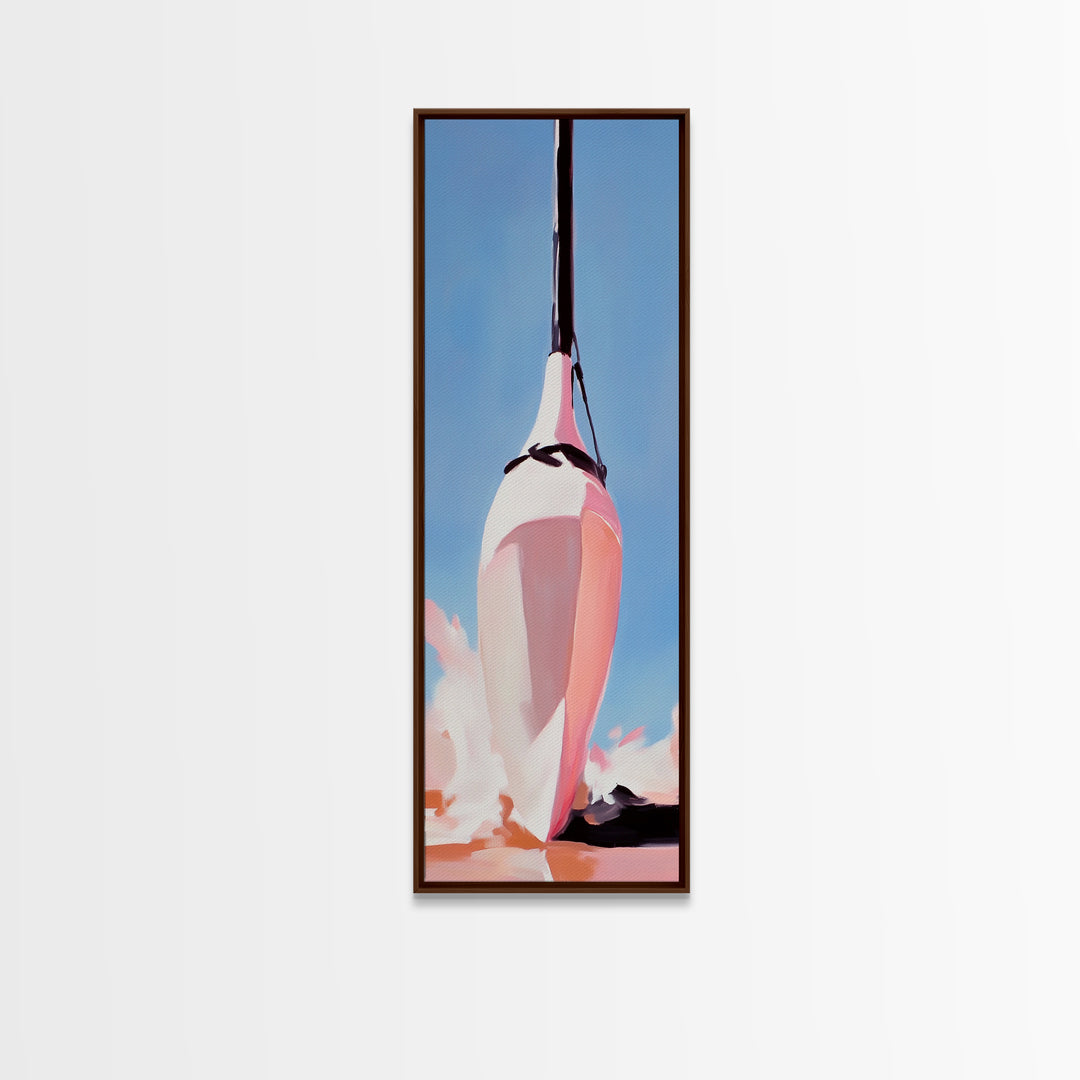 Nautical Buoy, Maritime Decor, Ocean Painting, Framed Canvas Print, Coastal Wall Art, Minimalist Art, Blue and Pink, Gift, Office