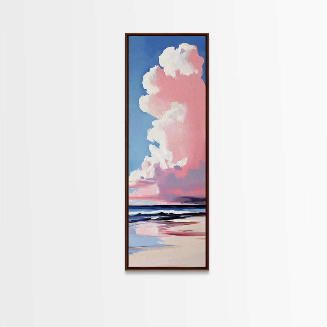 Pink Clouds, Coastal Sky, Beach Serenity, Canvas Print, Pastel Wall Art, Minimalist Painting, Bedroom Decor, Dreamy Art, Gift