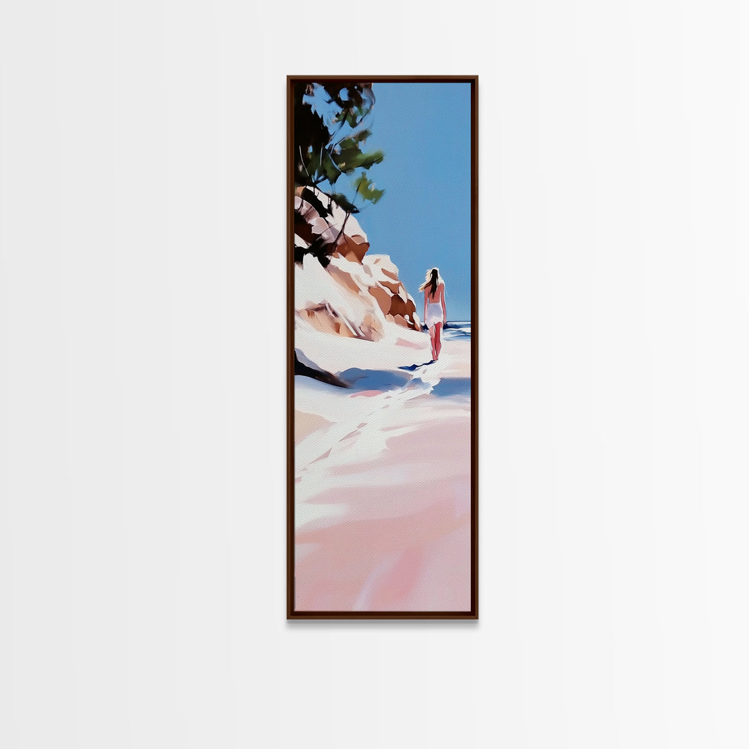Beach Walk, Ocean Escape, Summer Serenity, Coastal Home Decor, Minimalist Seaside Painting, Modern Aesthetic, Framed Canvas Print