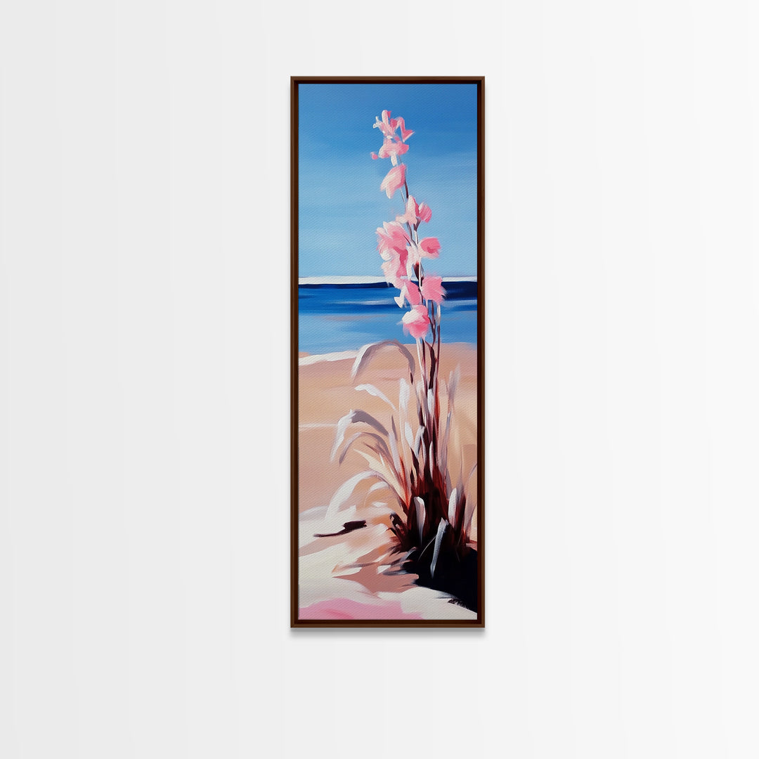 Beach Flowers, Ocean View, Coastal Art, Framed Canvas Print, Boho Seascape, Serene Landscape, Minimalist Beach Decor, Living Room Art