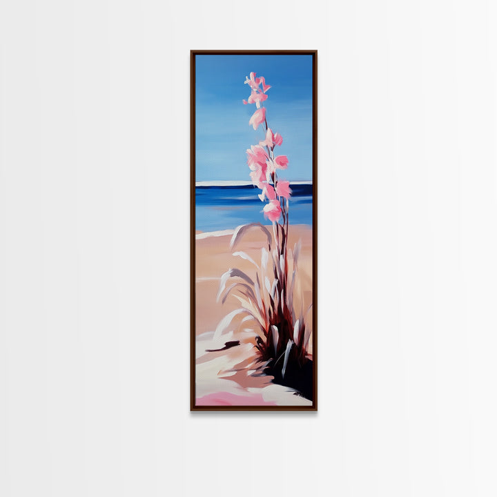 Beach Flowers, Ocean View, Coastal Art, Framed Canvas Print, Boho Seascape, Serene Landscape, Minimalist Beach Decor, Living Room Art