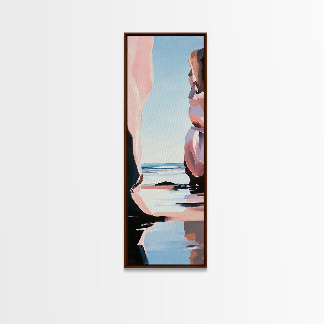 Coastal Rock, Ocean Reflections, Framed Canvas Print, Seaside Cliff Art, Beach House Decor, Minimalist Seascape, Relaxing Wall Art