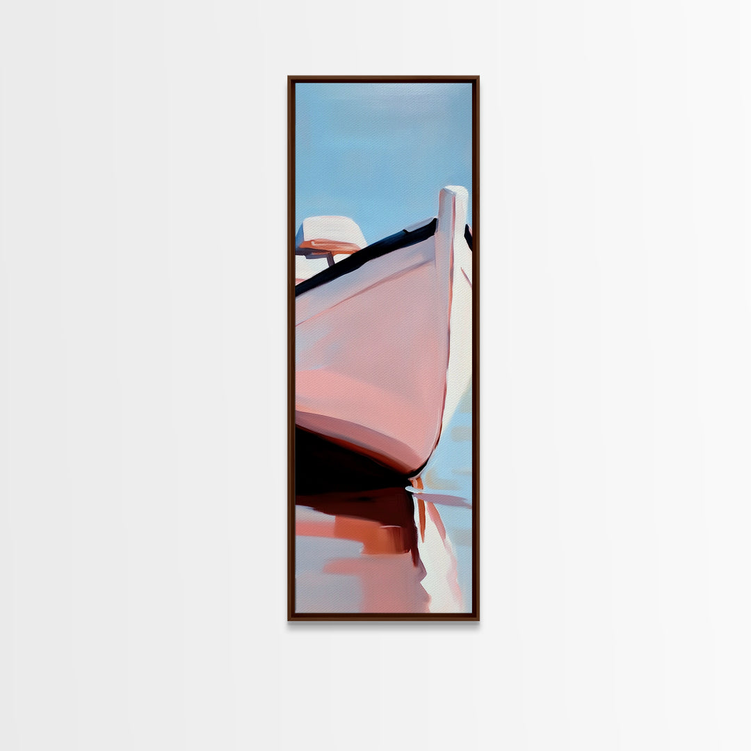 Nautical Escape, Coastal Boat Painting, Soft Pastel Seascape, Beach House Wall Decor, Minimalist Art, Living Room Framed Canvas Print