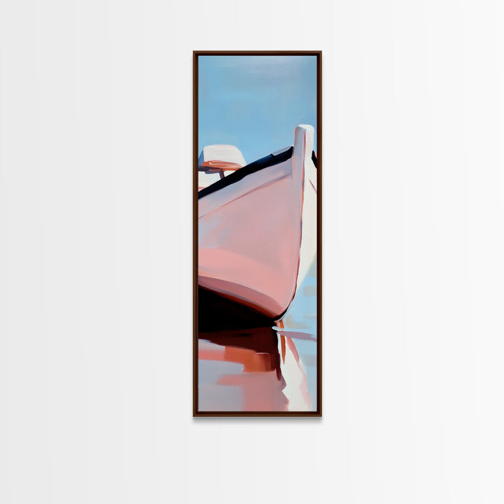 Nautical Escape, Coastal Boat Painting, Soft Pastel Seascape, Beach House Wall Decor, Minimalist Art, Living Room Framed Canvas Print