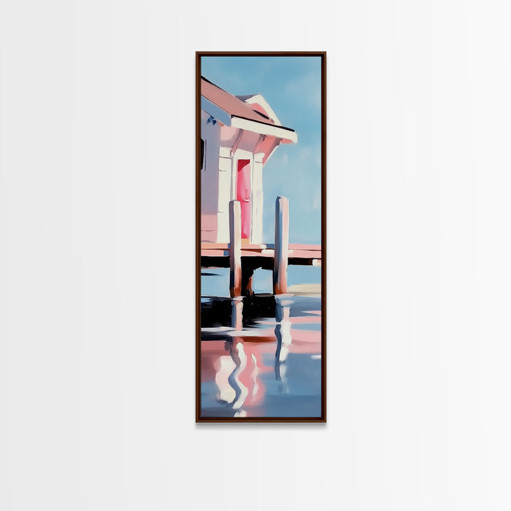 Dock House, Coastal Wall Art, Beach House Decor, Nautical Artwork, Ocean Reflection, Seaside Art, Living Room Art, Canvas Print