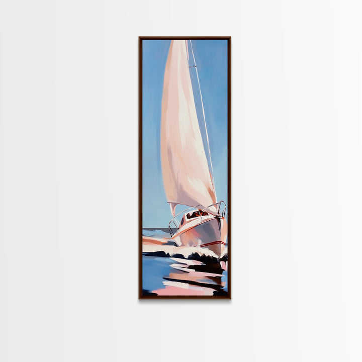 Sailing Dream, Nautical Adventure Art, Soft Pastel Seascape, Elegant Coastal Decor, Minimalist Ocean Scene, Framed Canvas Print