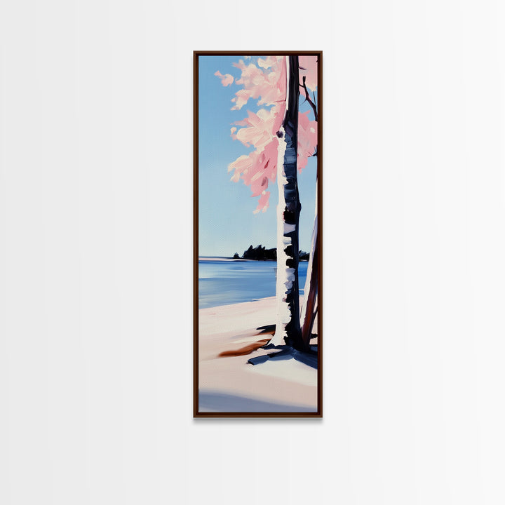 Coastal Birch Tree, Ocean Breeze, Minimalist Landscape, Dreamy Pastels, Framed Canvas Print, Nature Wall Art, Living Room Decor