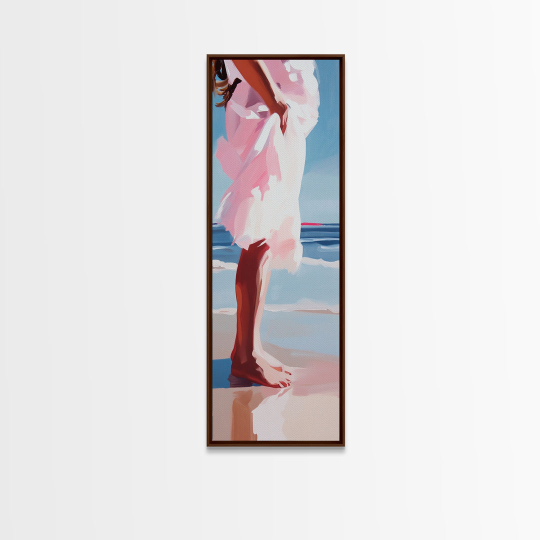 Barefoot Serenity, Ocean Breeze, Feminine Beach Art, Framed Canvas Print, Coastal Decor, Minimalist Wall Art, Bedroom Artwork
