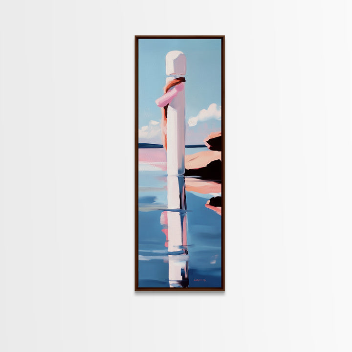 Coastal Reflection, Modern Beach Art, Minimalist Ocean Decor, Contemporary Wall Art, Blue and Pink Seascape, Canvas Print, Bedroom Wall Art