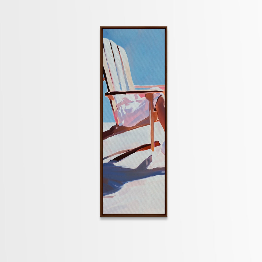 Beach Chair Relaxation, coastal art, summer vibes, minimalist beach painting, modern wall decor, living room art, framed canvas print