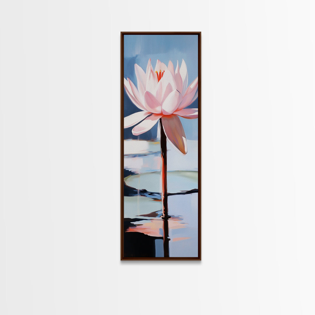 Blooming Lotus, Nature Inspired, Zen Aesthetic, Framed Canvas Print, Spa Wall Decor, Tranquil Water Art, Botanical Painting