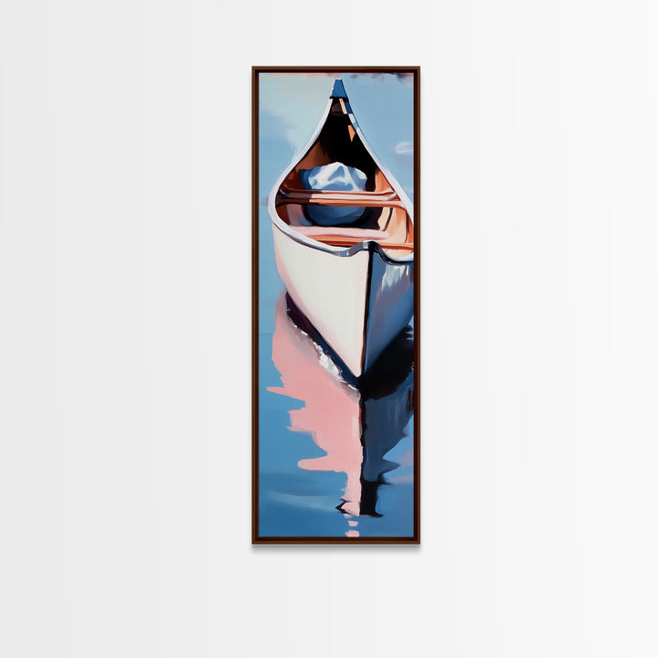 Canoe on Water, peaceful lake scene, wilderness art, adventure painting, modern minimalism, nature lover’s decor, framed canvas print