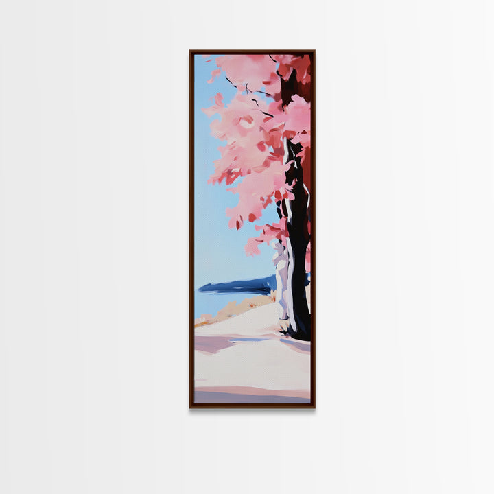 Cherry Blossom Tree, Pink Aesthetic, Nature Wall Art, Framed Canvas Print, Modern Minimalist, Japanese Inspired, Bedroom Decor