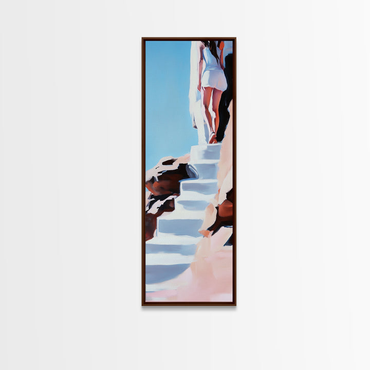 Cliffside Beauty, White Dress, Tranquil Escape, Canvas Print, Modern Wall Art, Boho Beach Decor, Bedroom Wall Art, Minimalist Coastal