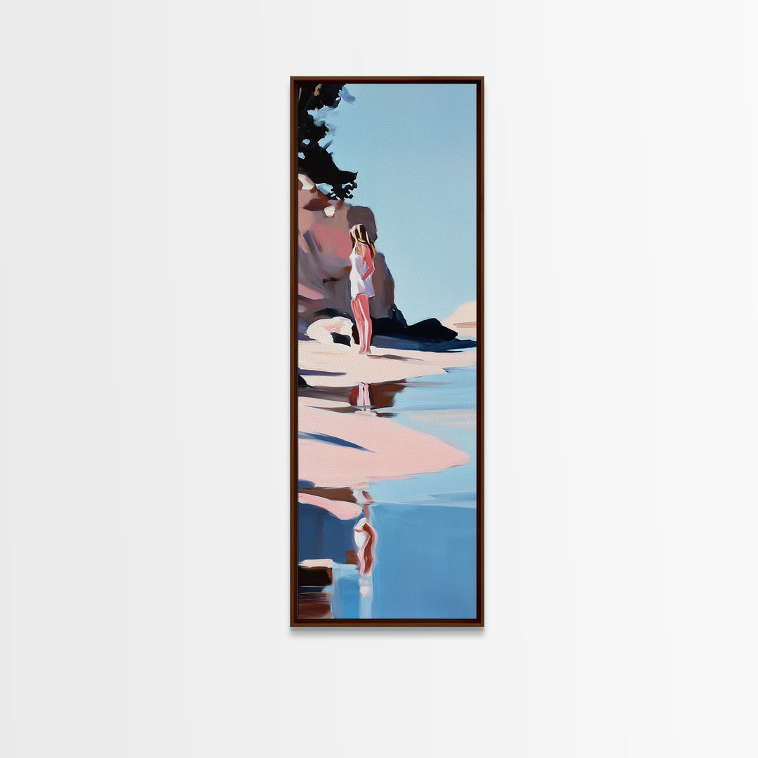 Ocean Reflection, Calm Waters, Coastal Wanderer, Framed Canvas Print, Minimalist Beach Art, Relaxing Home Decor, Bedroom Wall Art