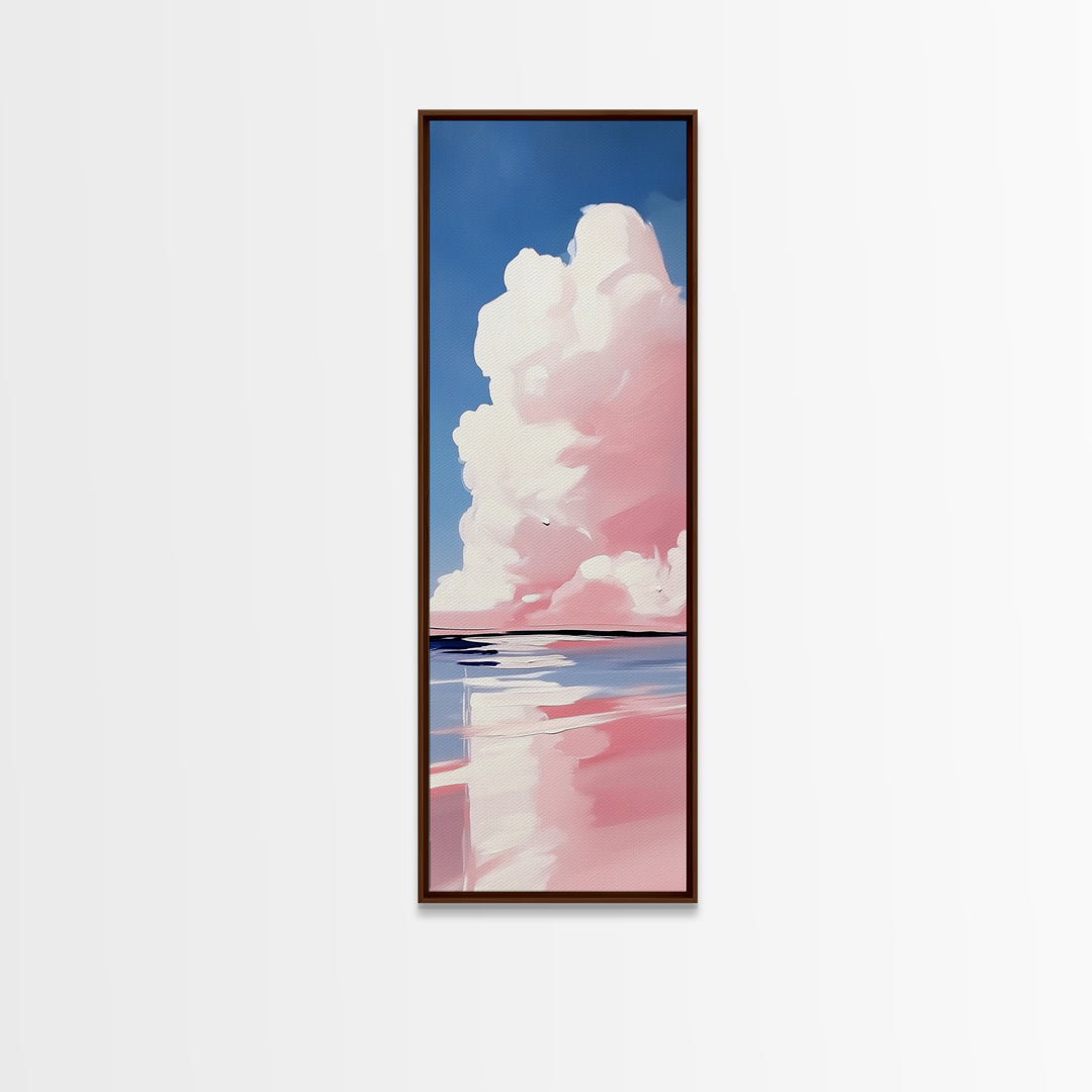Dreamy Sky, Cotton Candy Clouds, Tranquil Seascape, Framed Canvas Print, Soft Pastel Art, Minimalist Ocean Decor, Bedroom Wall Art