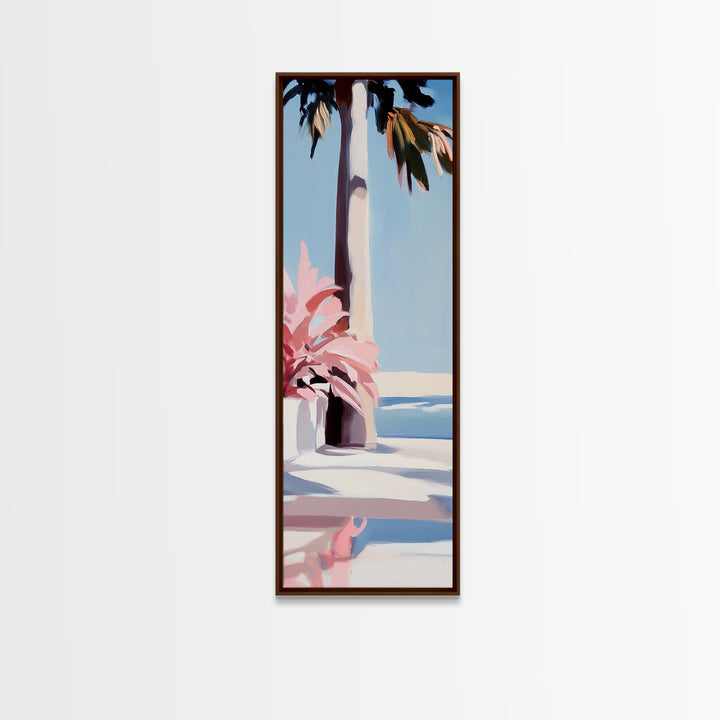 Coastal Palm Tree, Tropical Wall Art, Seaside Home Decor, Framed Canvas Print, Pastel Beach Aesthetic, Living Room Art, Summer Vibes