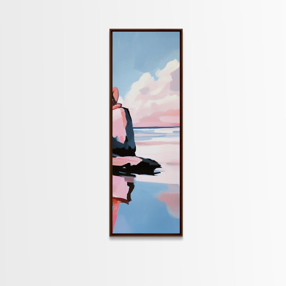 Sunset Beach Reflection, Dreamy Ocean Scene, Coastal Wall Art, Framed Canvas Print, Tranquil Landscape, Minimalist Home Decor