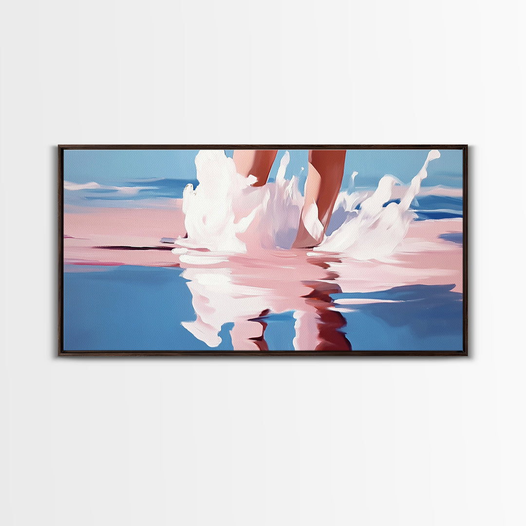 Ocean Reflection, Pink Waves, Beach Aesthetic, Coastal Art, Living Room Wall Art, Modern Seascape, Surreal Art, Framed Canvas Print