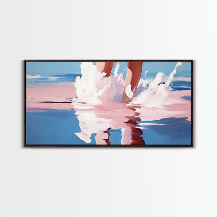 Ocean Reflection, Pink Waves, Beach Aesthetic, Coastal Art, Living Room Wall Art, Modern Seascape, Surreal Art, Framed Canvas Print