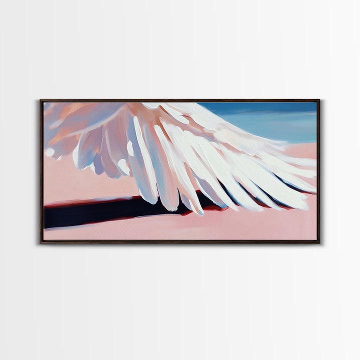 Bird Wing Painting, Abstract Nature Art, Soft Pastel Wall Art, Minimalist Feather Print, Elegant Aesthetic, Framed Canvas Print