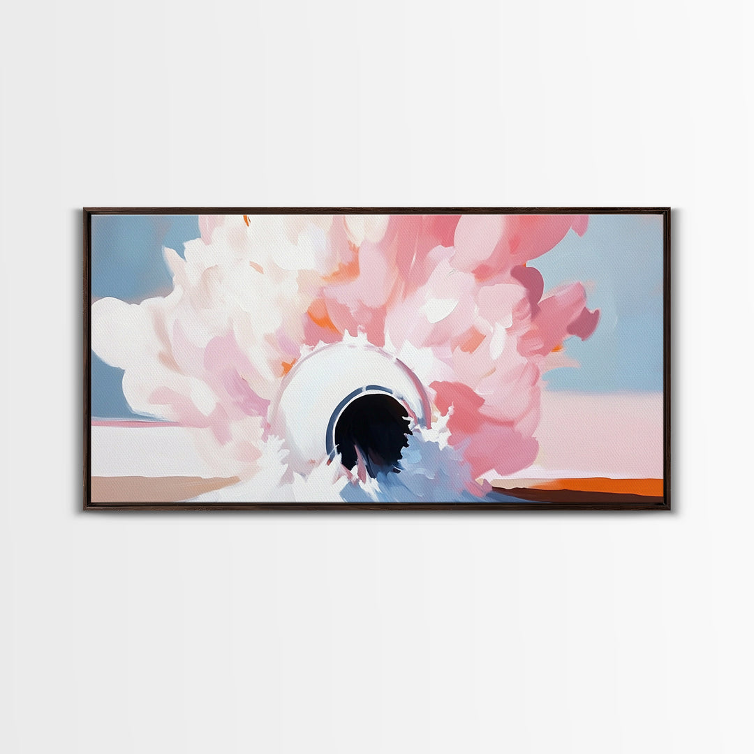 Abstract Explosion, Pink Cloud Art, Surreal Dreamy Painting, Modern Pastel Wall Decor, Whimsical Home Aesthetic, Framed Canvas Print