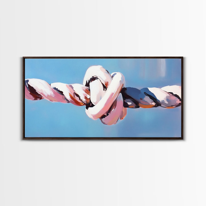 Nautical Rope Knot, Coastal Ocean Art, Maritime Wall Decor, Minimalist Nautical Painting, Boho Beach Aesthetic, Framed Canvas Print