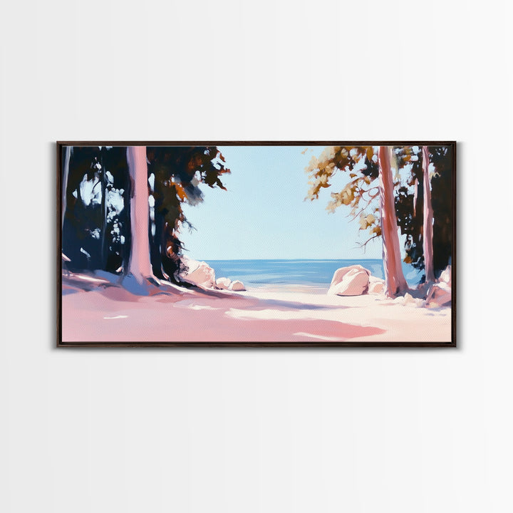 Beach View, Forest Path, Serene, Canvas Print, Coastal Home Decor, Nature Wall Art, Minimalist Art, Bedroom Wall Art, Tranquil Aesthetic