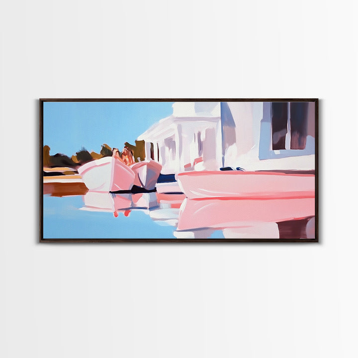 Boats Harbor, Reflection, Canvas Print, Coastal Art, Nautical Wall Art, Minimalist Home Decor, Serene Seascape, Modern Living Room Art