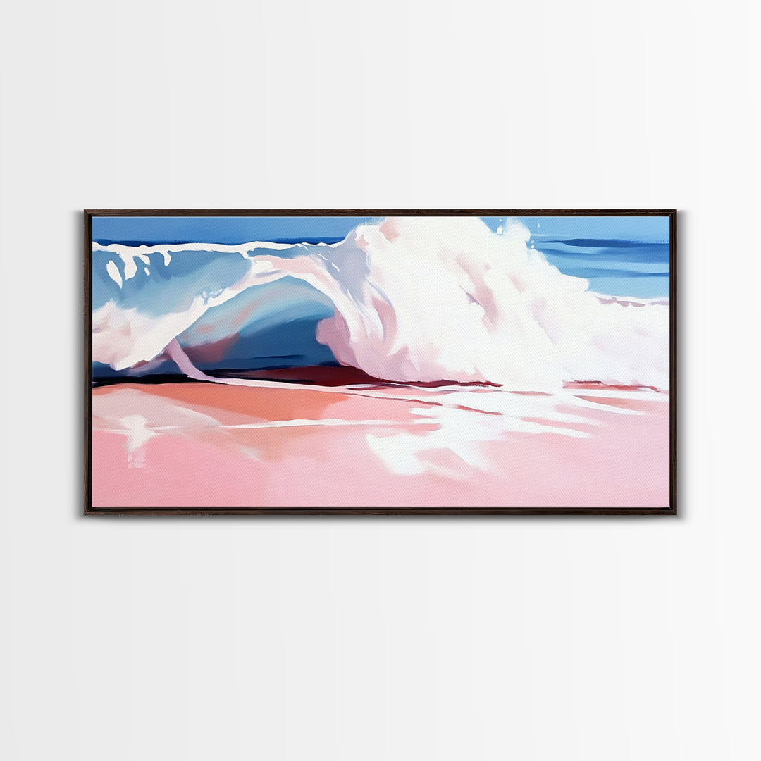 Ocean Wave, Soft Pink, Beach Scene, Canvas Print, Coastal Wall Art, Modern Home Decor, Nautical Aesthetic, Tranquil Bedroom Wall Art